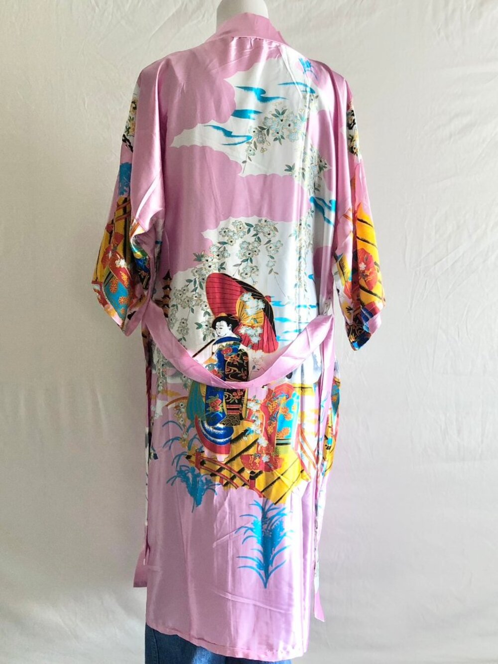 Boho Pink Geisha Scene Satin Robe Size S
